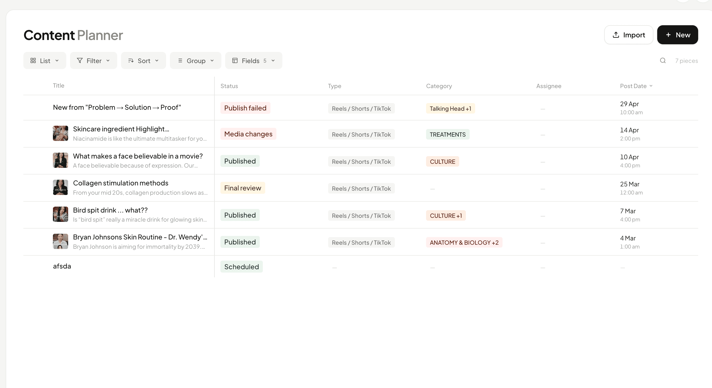 Sequence planner showing approval states across a social content workflow.